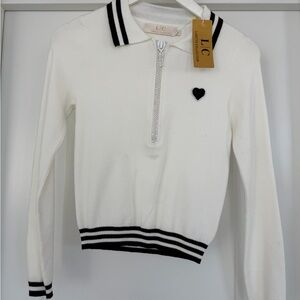 L.C Women's White Cardigan with Black Trim